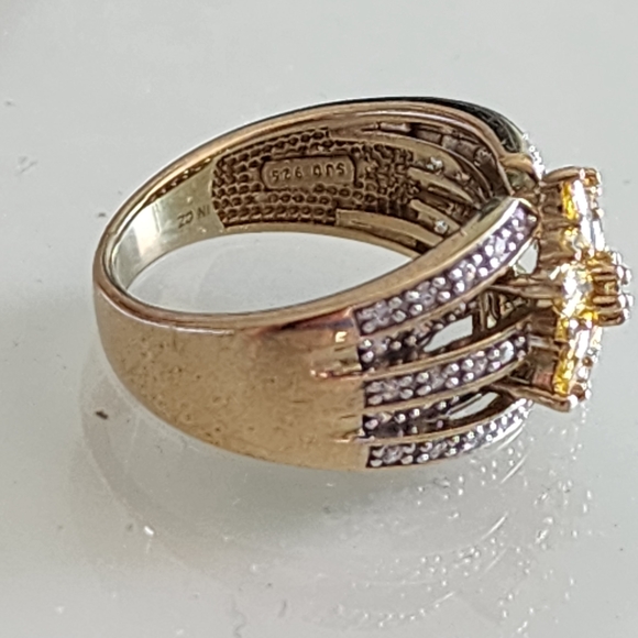 Dazzling Yellow Floral Gemstone Ring Size 8 Sterling Silver Gold Vermeil Jewelry - Picture 6 of 7